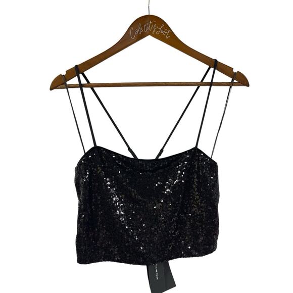 Black Sequin Crop Top Medium Cross Back Strappy Vero Moda $49 - Picture 5 of 8